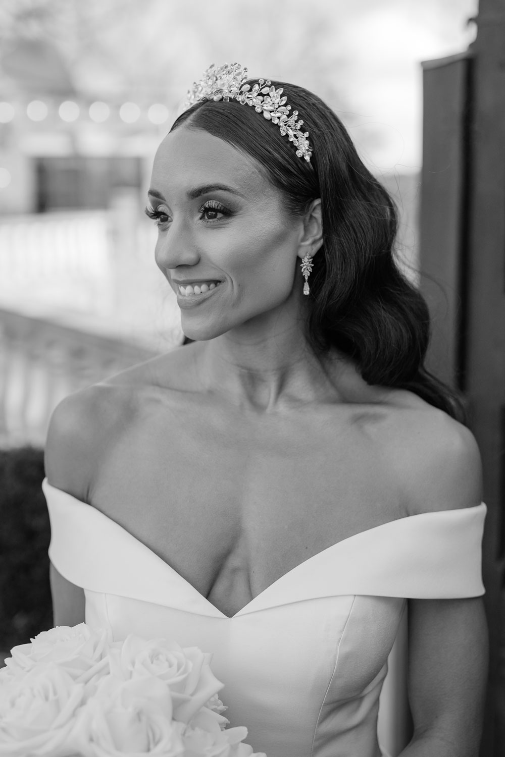 Black and white bridal portrait at Nuthurst Grange hotel