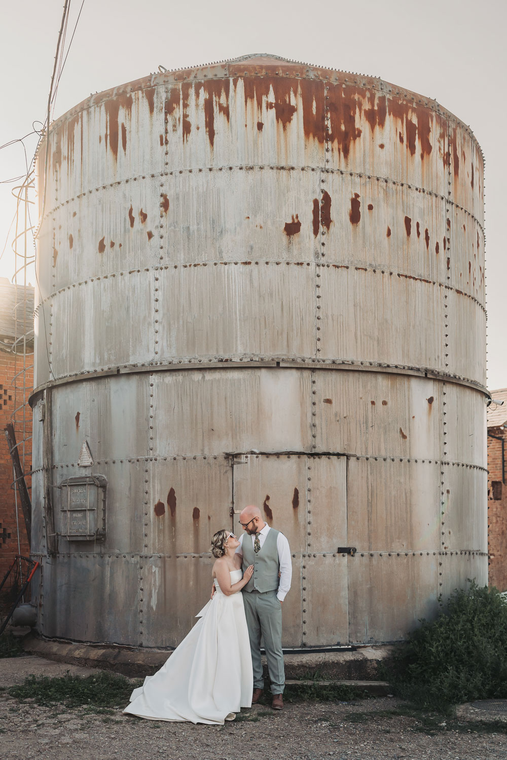 Church Farm brewery wedding couple portrait with sunglasses on