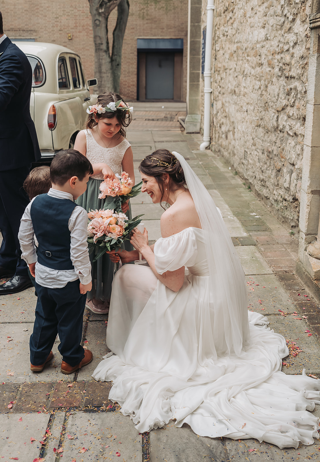 Bride and children outside St Ebbe's Church Oxford