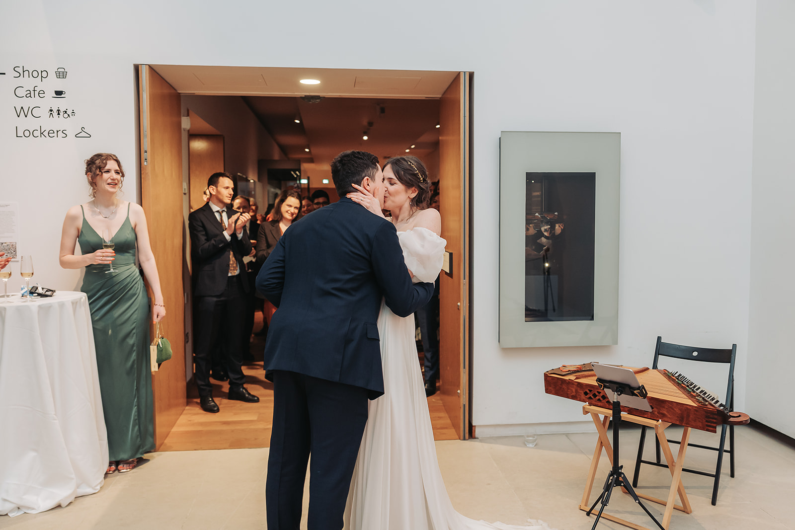 Bride and groom kissing
