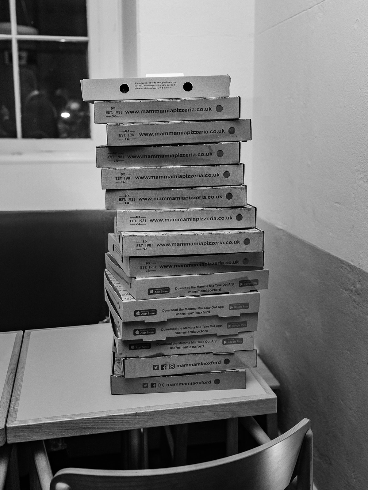 Stack of pizza boxes