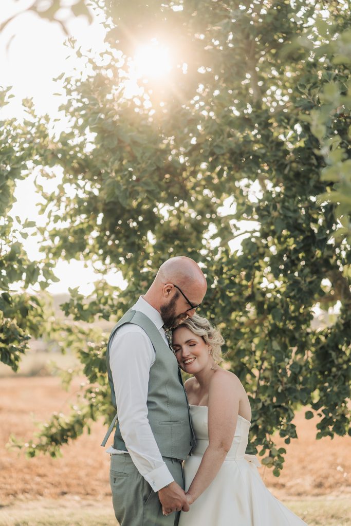 Golden hour portrait of Church farm brewery wedding