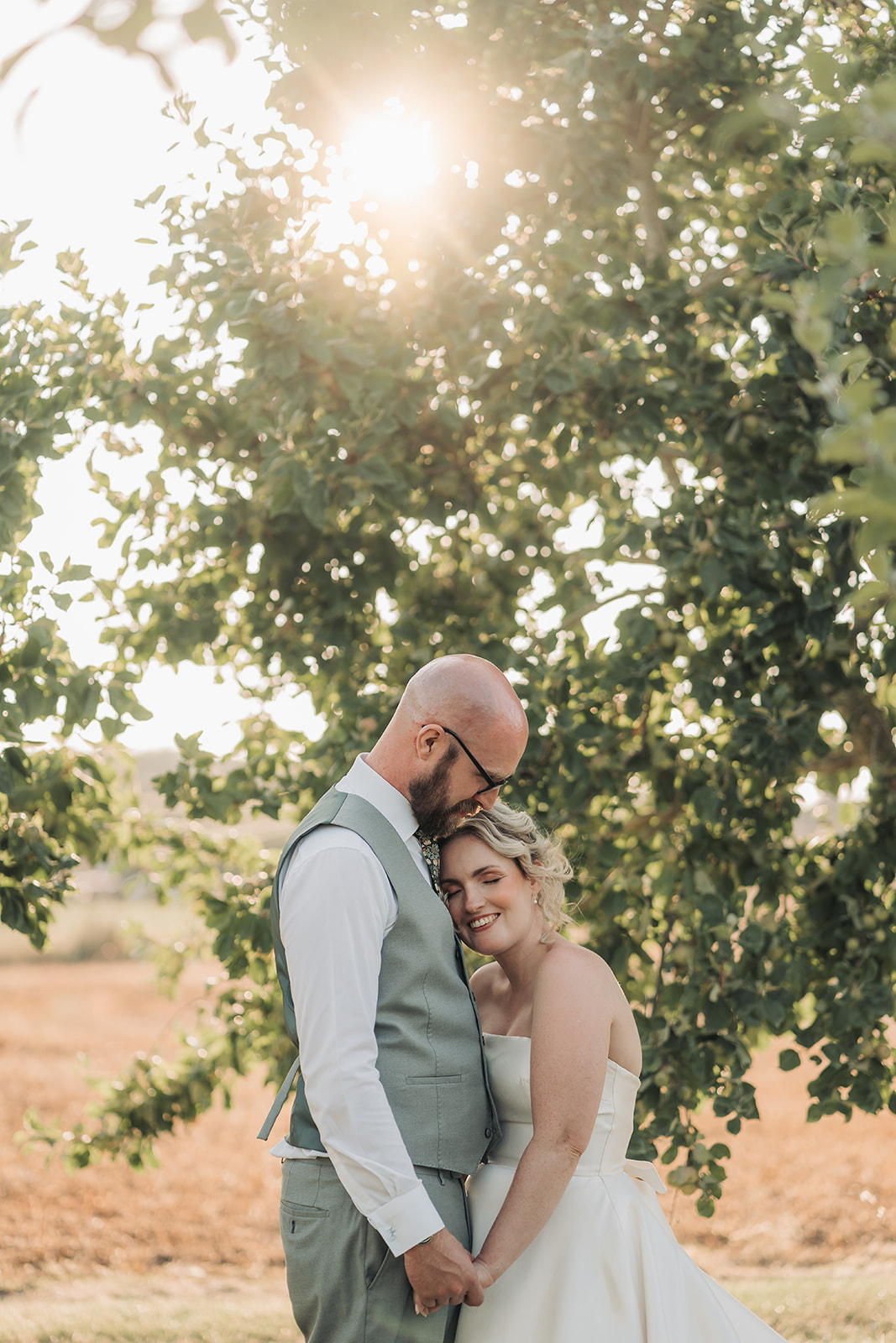 Golden hour portrait of Church farm brewery wedding