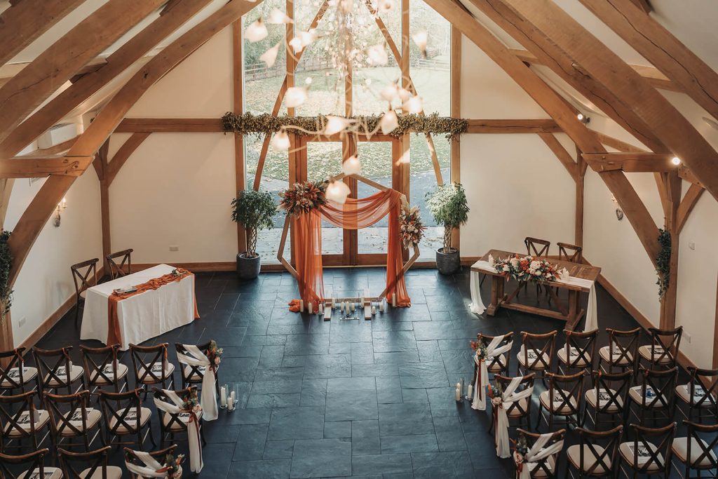 Ceremony set up at Mythe Barn wedding venue