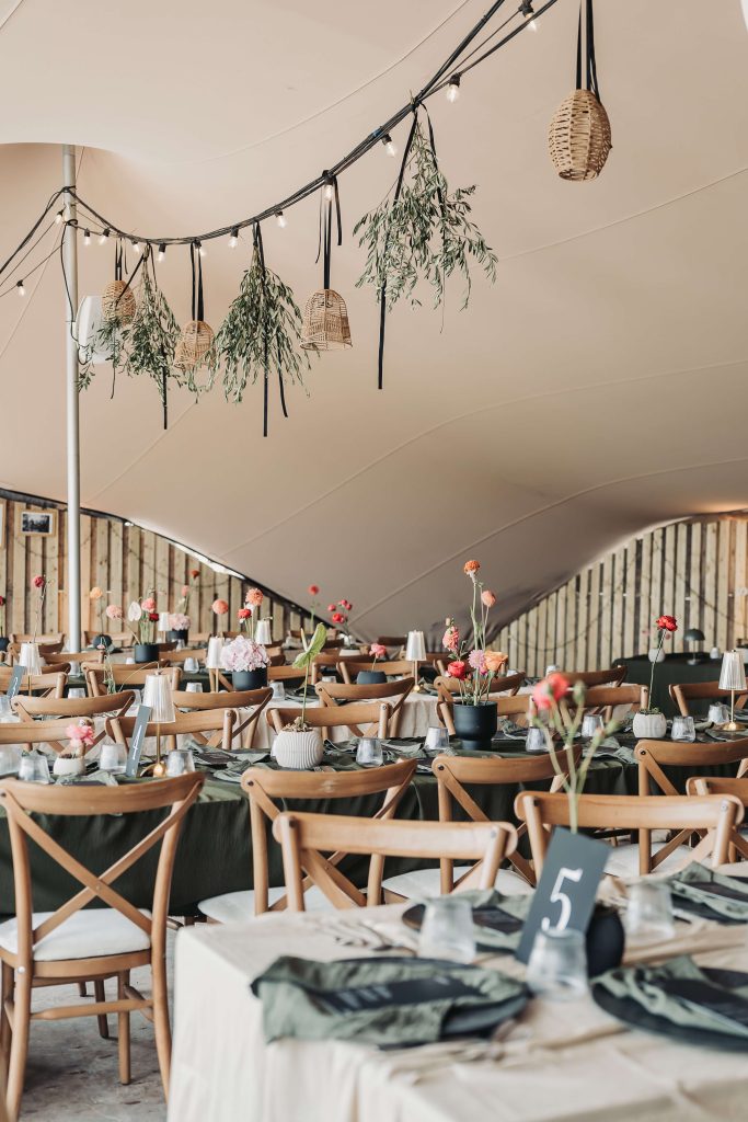 wedding tables set up at Church Farm brewery