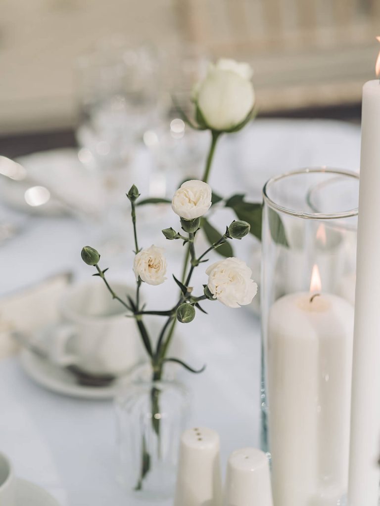 white carnations on wedding table