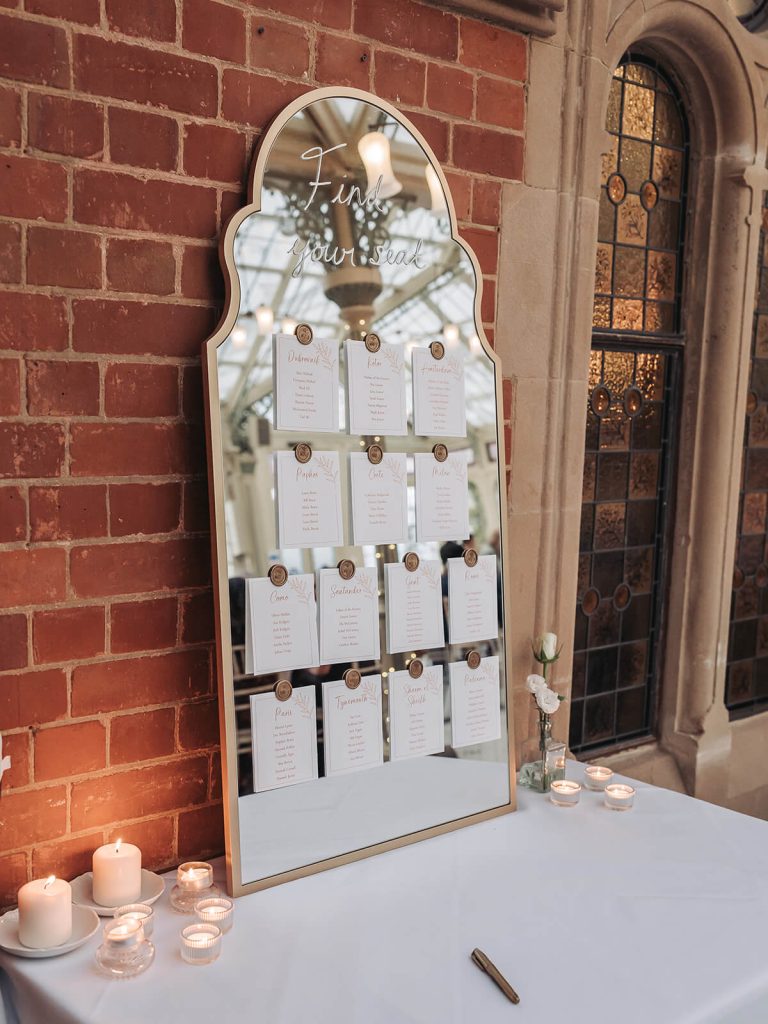 mirror seating chart at Kilworth House
