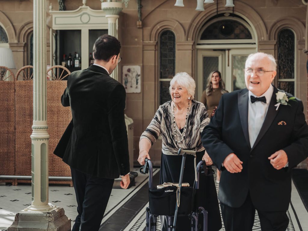 happy guests walking into orangery at Kilworth House