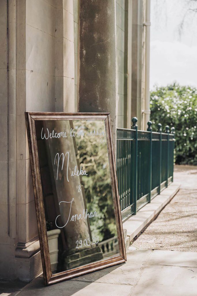 wedding welcome sign outside of Kilworth House