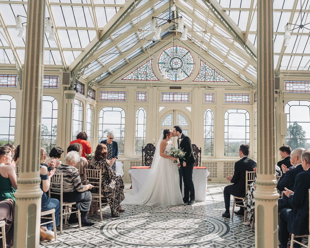 First kiss in orangery at Kilworth House