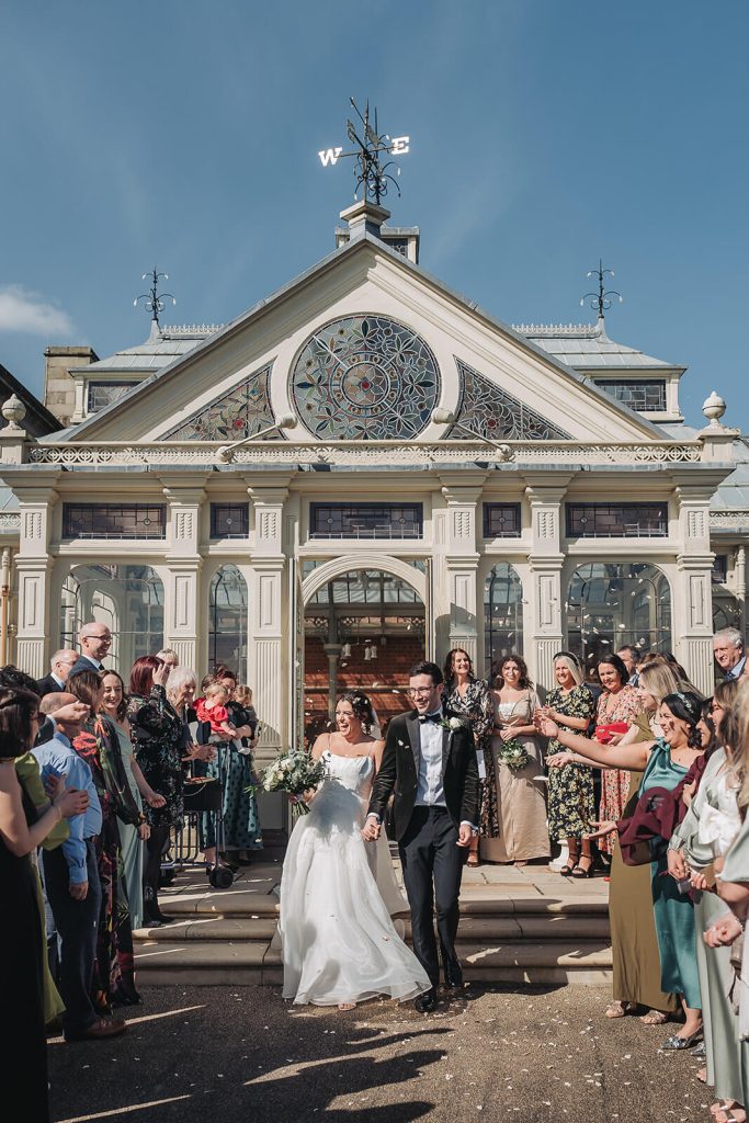 bride laughing during confetti moment at Kilworth House
