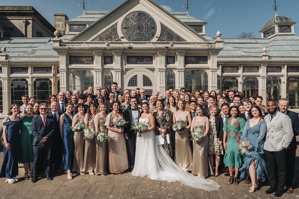 Full group photo of wedding guests