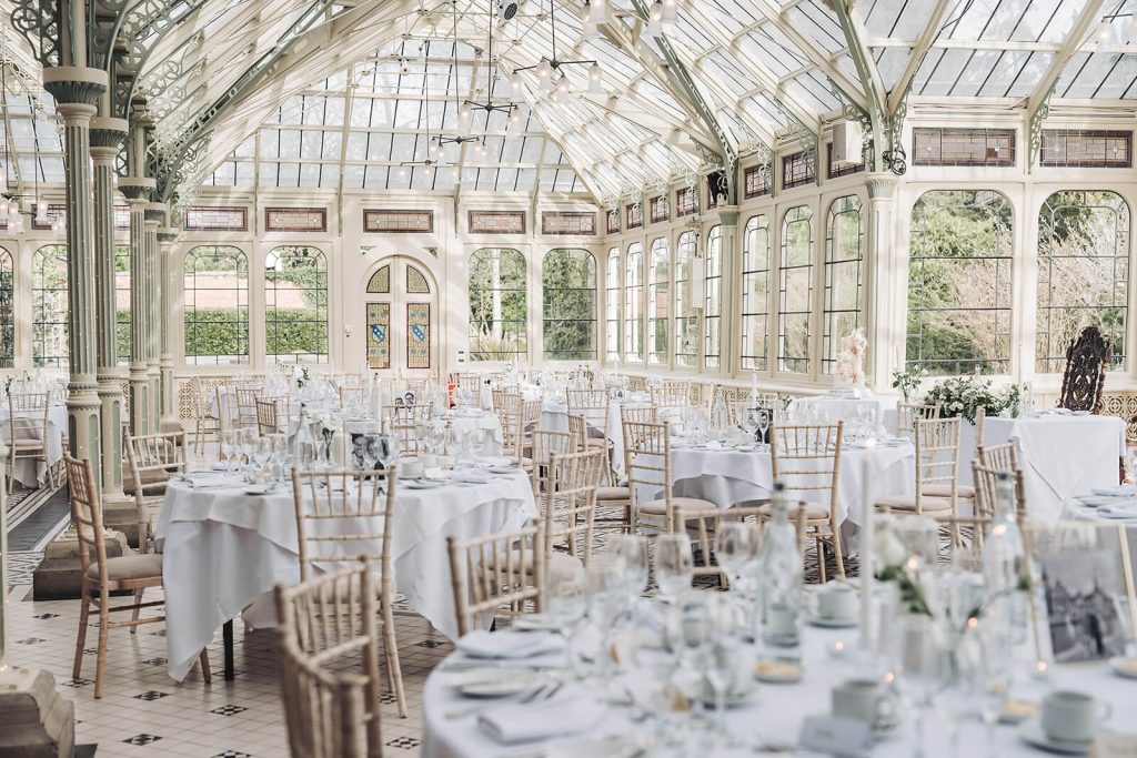 Kilworth house orangery set up for wedding breakfast