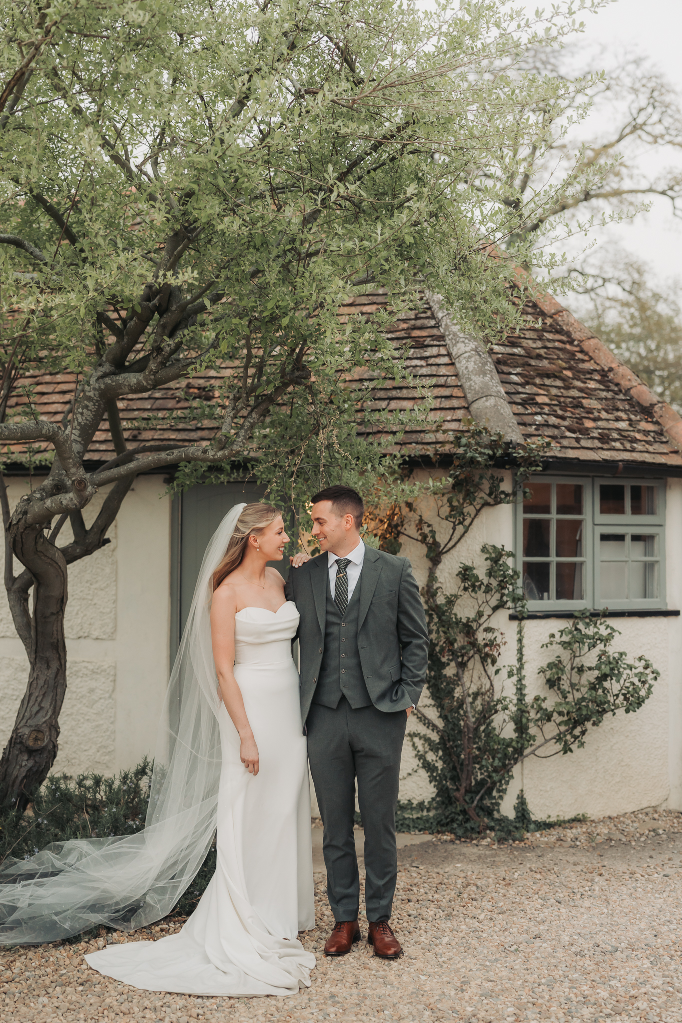 wedding couple portrait looking at eachother