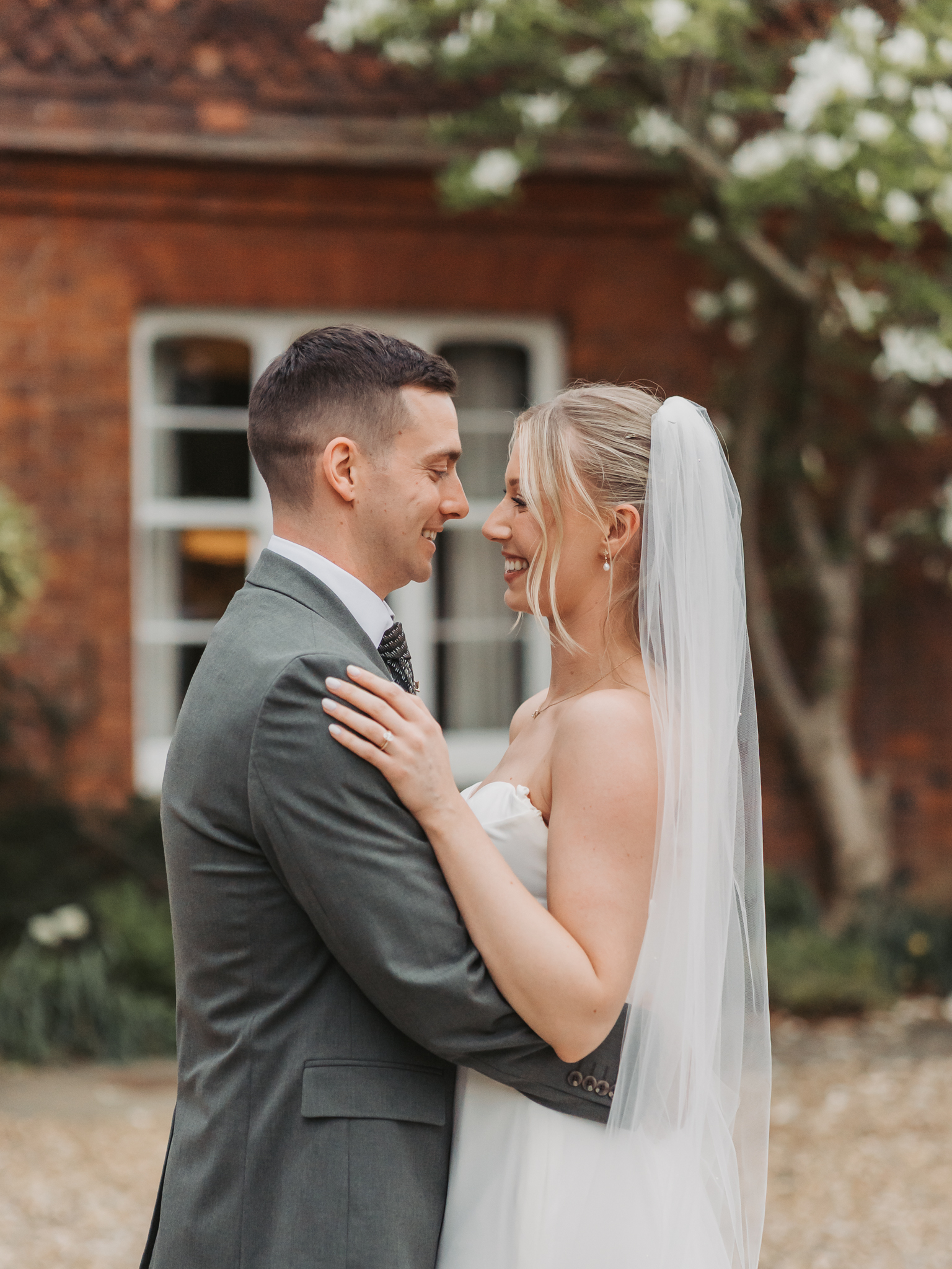 bride and groom close up smiling