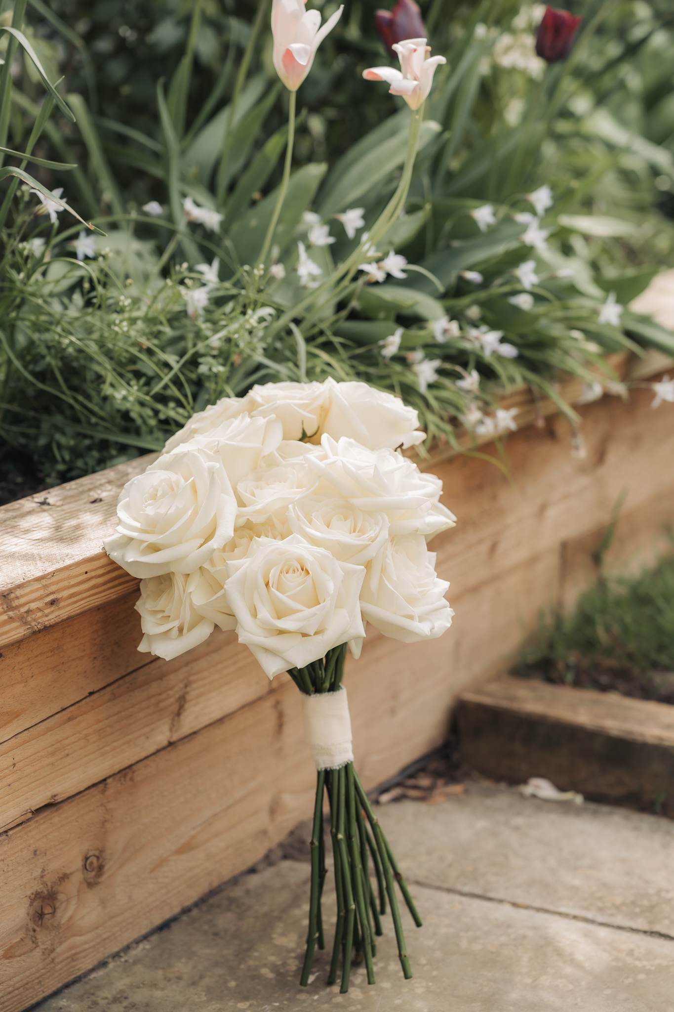 white rose bouquet in garden