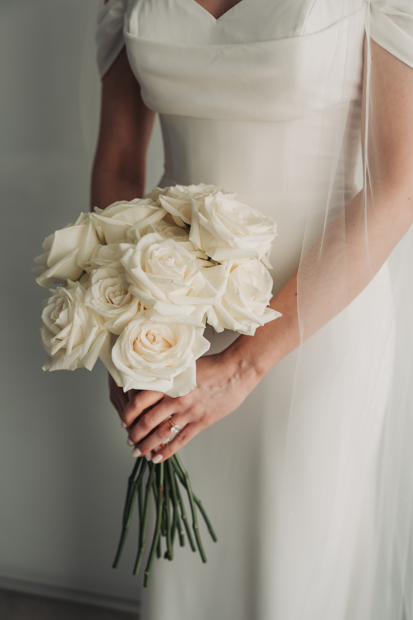 close up of white rose bouquet