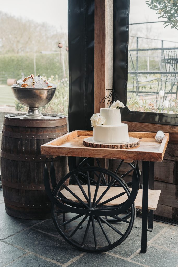 wedding cake on wagon