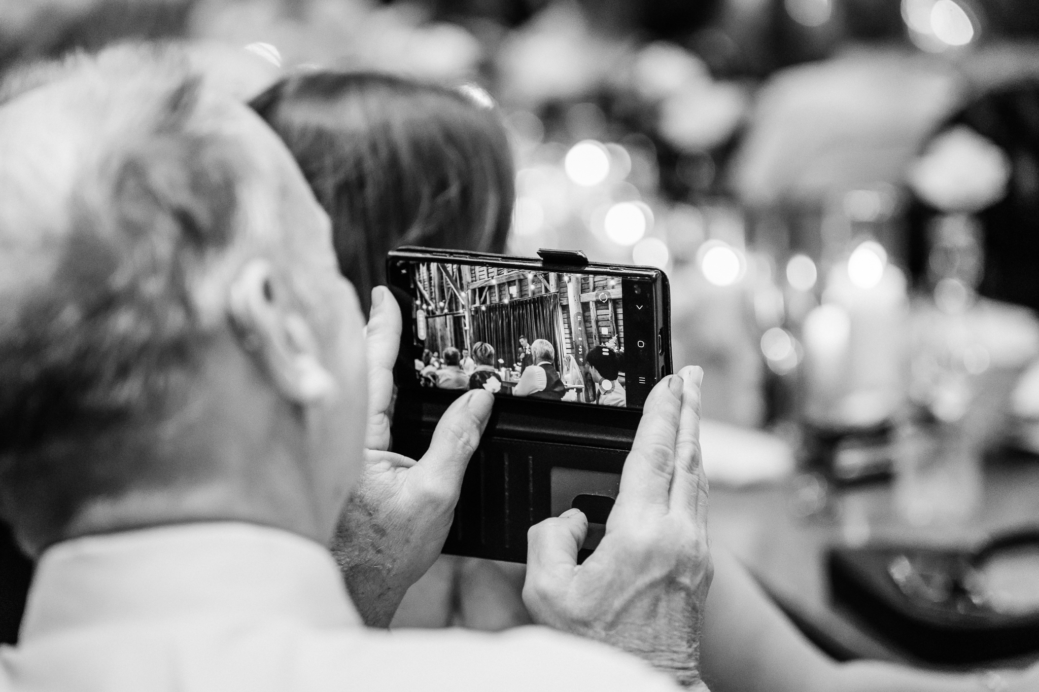 black and white photo of phone screen